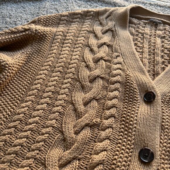 Quince Women’s 100% Organic Cotton Oversized Cable Camel Cardigan Size XL - Picture 4 of 8